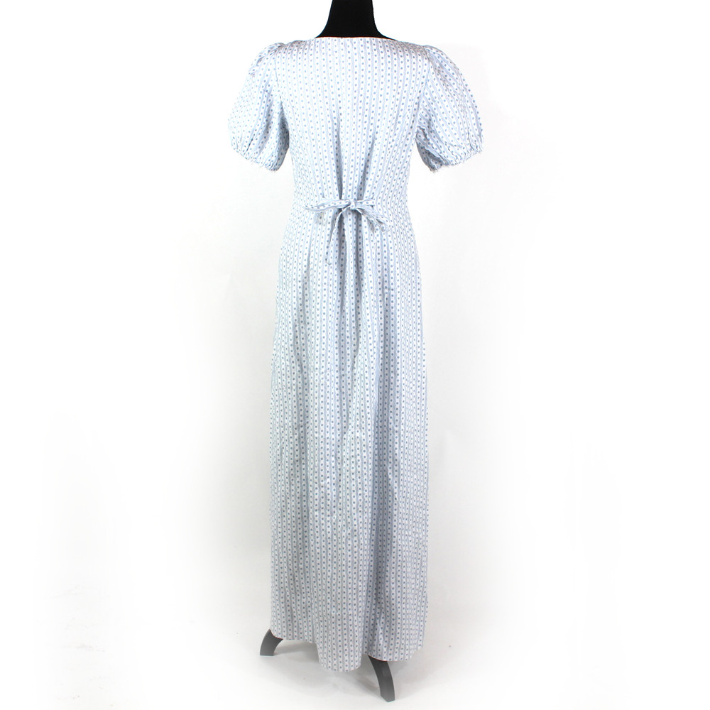 Reformation Cherise Maxi Dress NEW Linen Blue Motif Short Puff Sleeve Size 10 - Picture 6 of 8